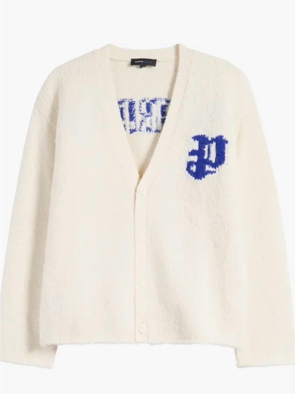 PURPLE BRAND Relaxed Fit Intarsia Logo Off-white Cardigan - Unisex NWT